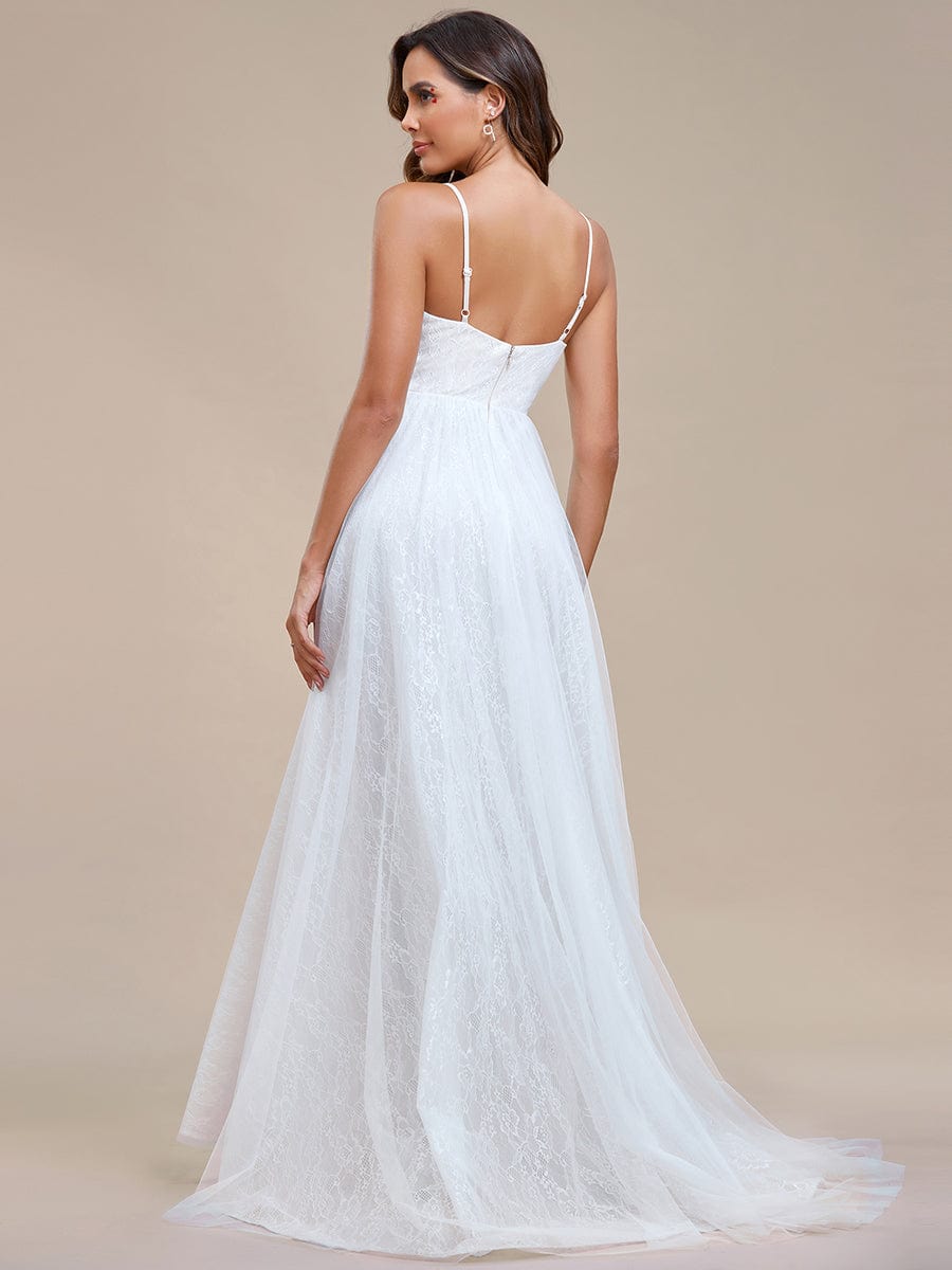 V Neck Sleeveless A-Line Wedding Dress #color_Ivory