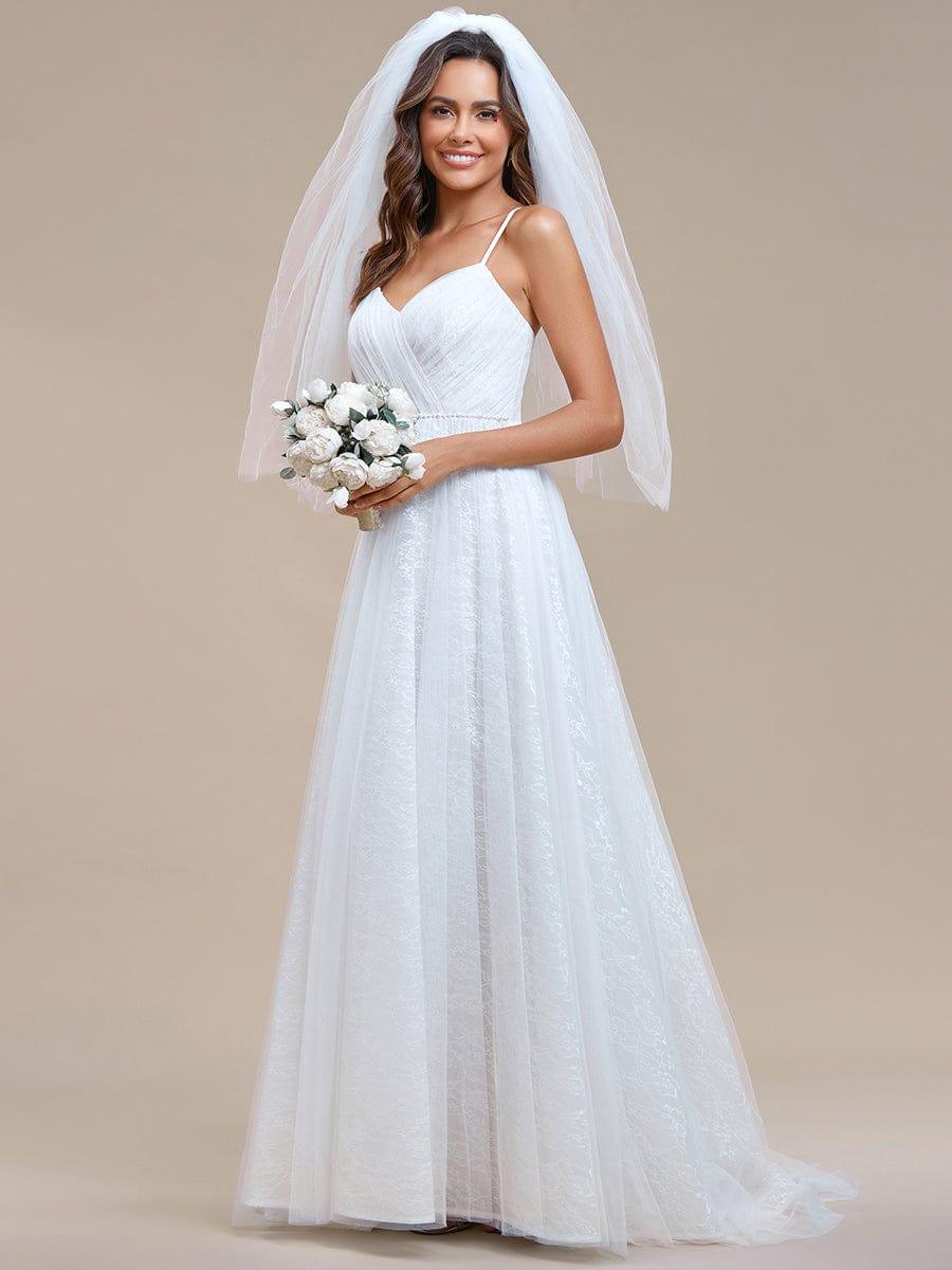 V Neck Sleeveless A-Line Wedding Dress #color_Ivory V Neck Sleeveless A-Line Wedding Dress