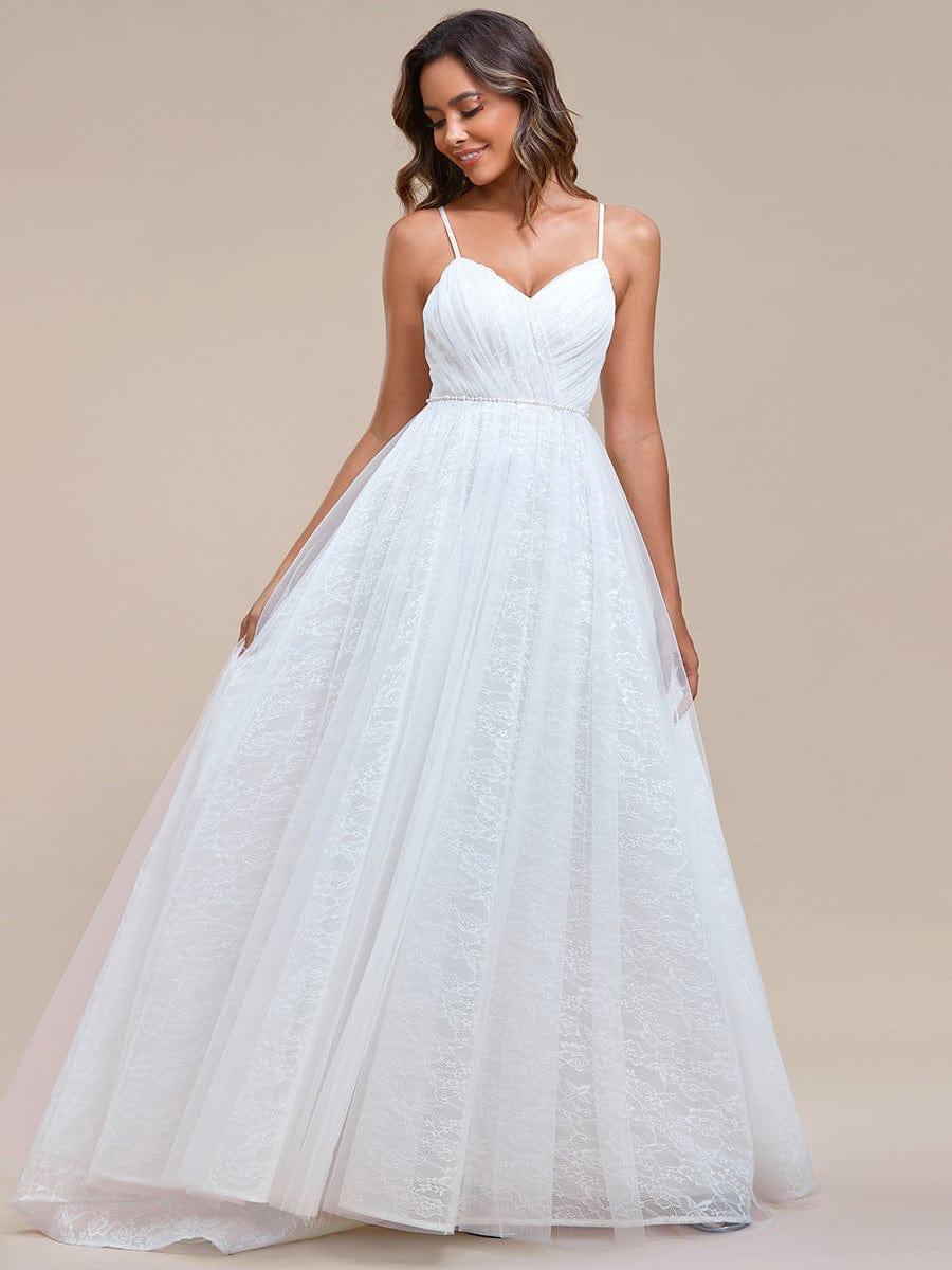 V Neck Sleeveless A-Line Wedding Dress #color_Ivory V Neck Sleeveless A-Line Wedding Dress