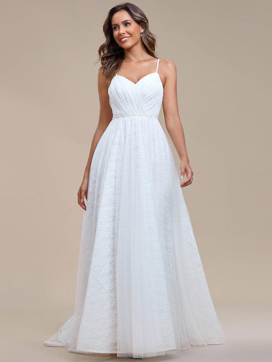 V Neck Sleeveless A-Line Wedding Dress #color_Ivory V Neck Sleeveless A-Line Wedding Dress