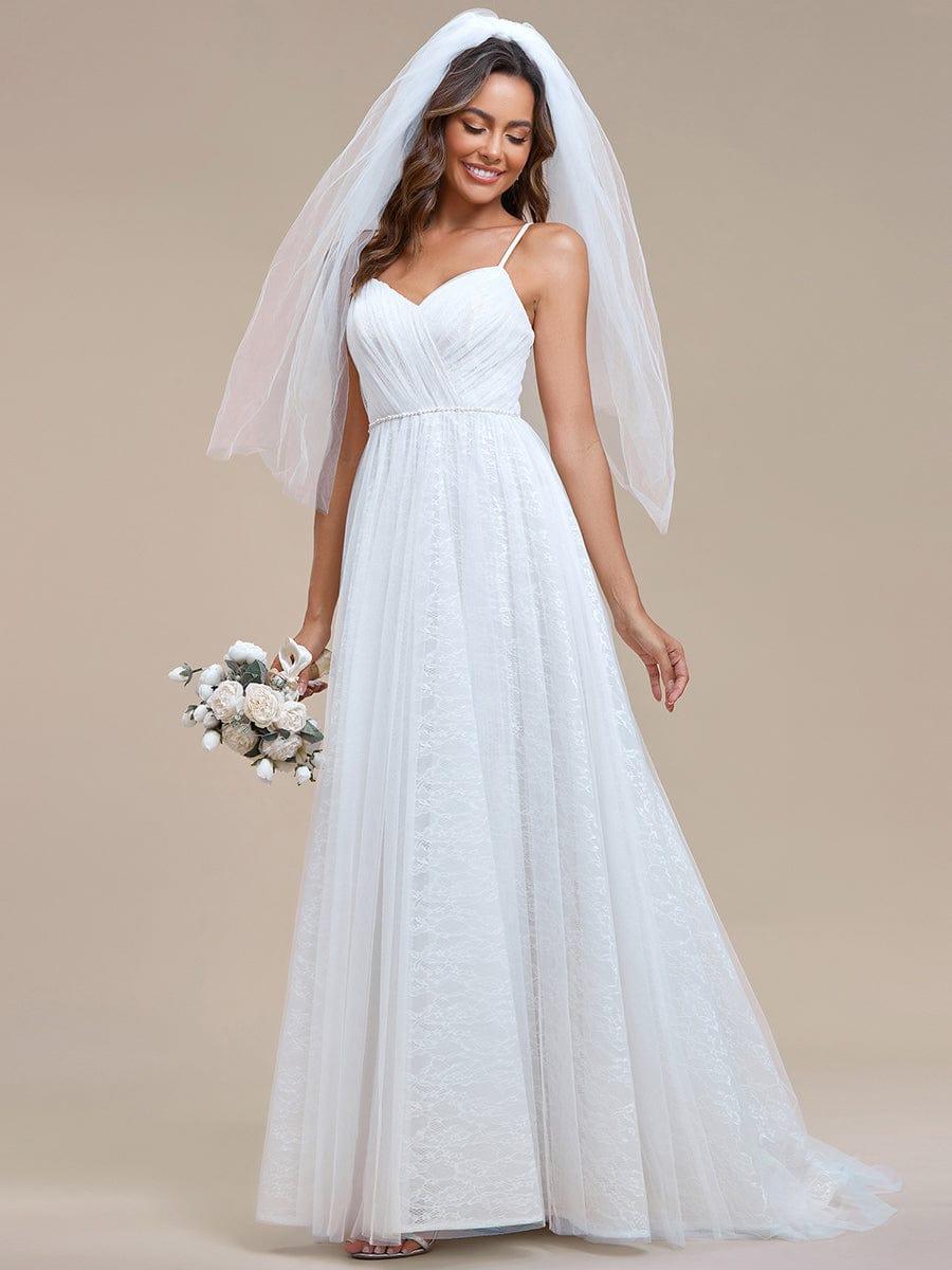 V Neck Sleeveless A-Line Wedding Dress #color_Ivory