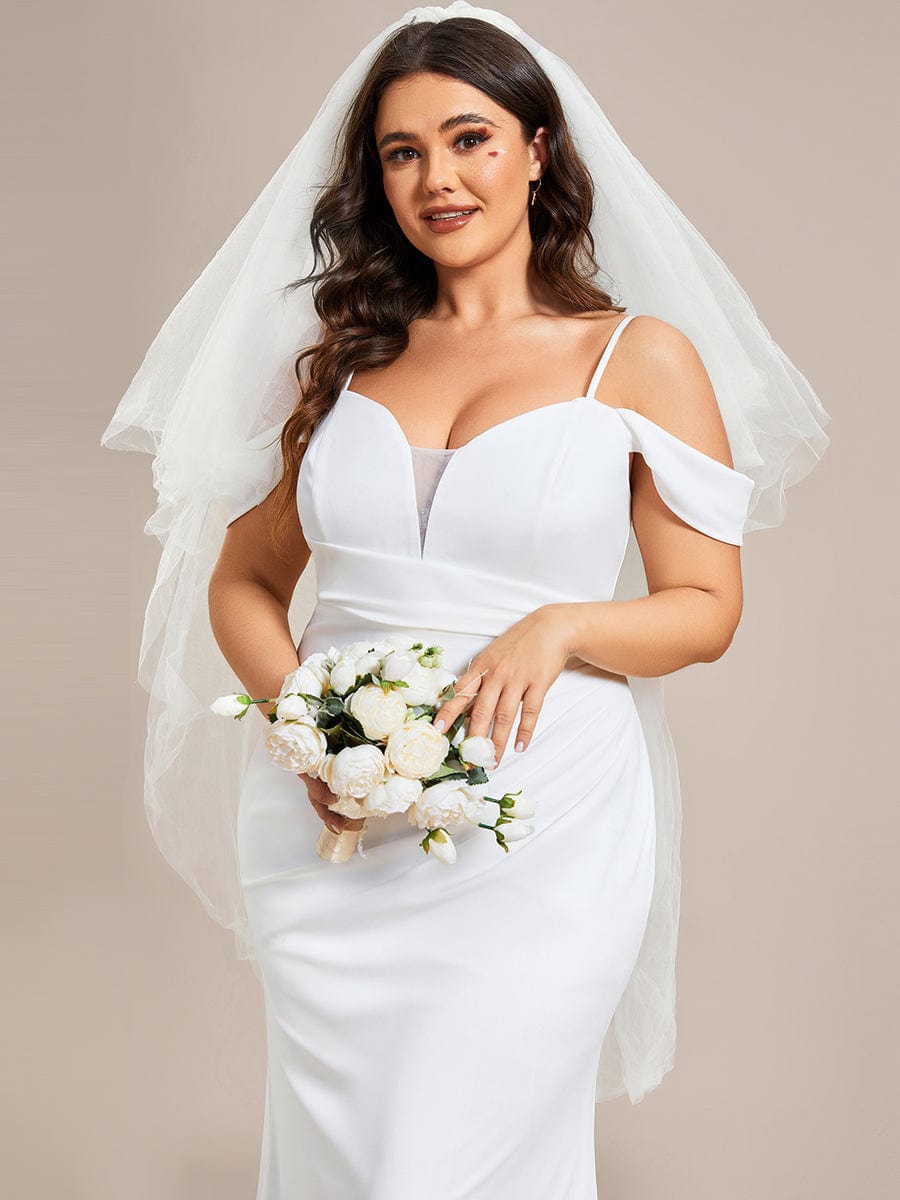 Plus Size Simple Off Shoulder Wedding Dress with Strap Fish Tail Hemline