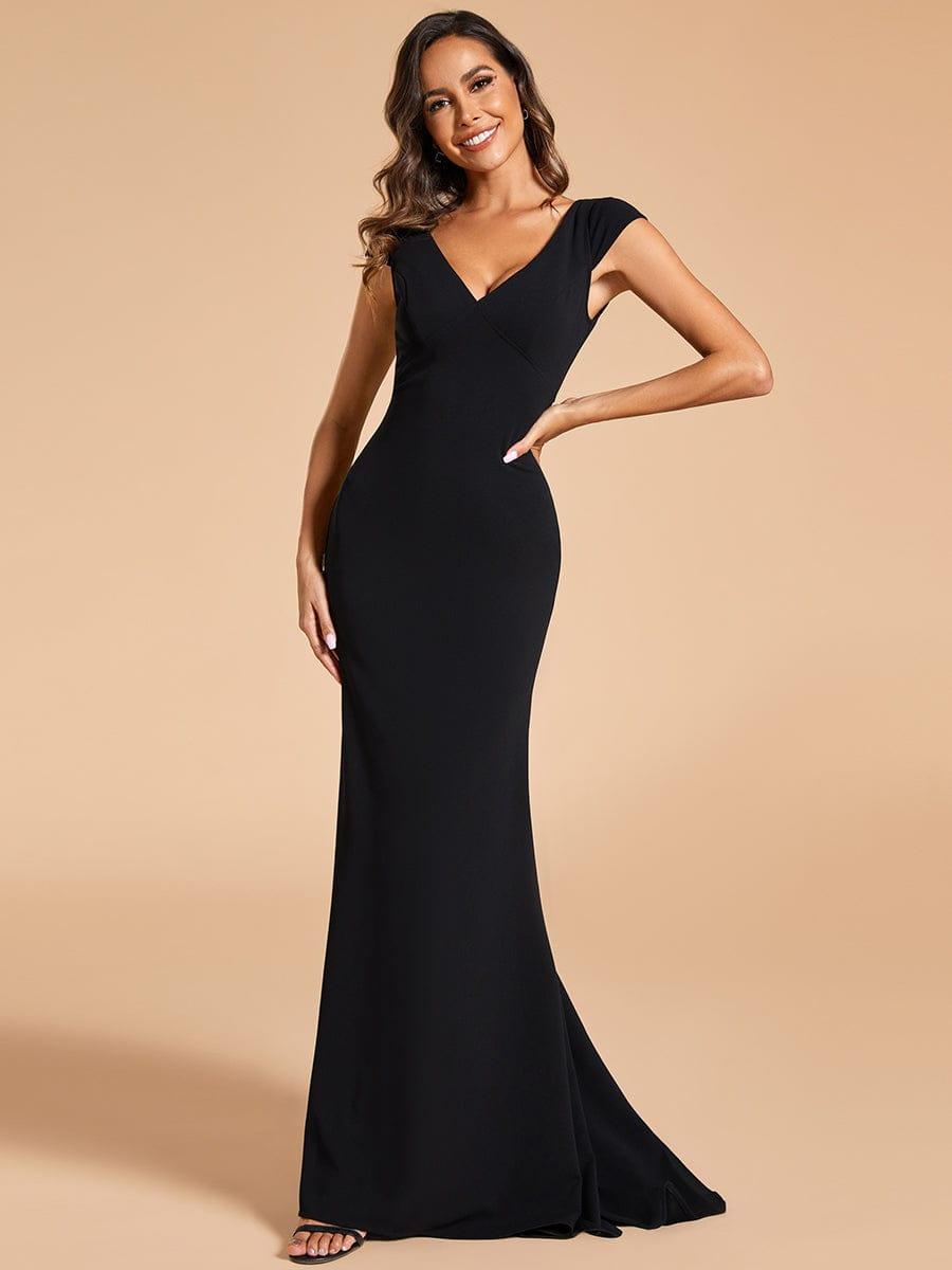 Cap Sleeve V-Neckline Lace Backless Wedding Dress #color_Black