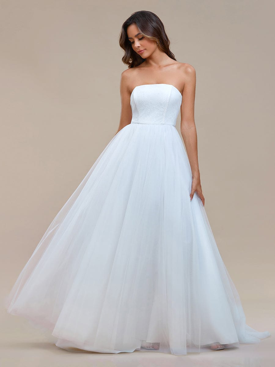 Graceful Strapless Sleeveless A-Line Wedding Dress #color_White