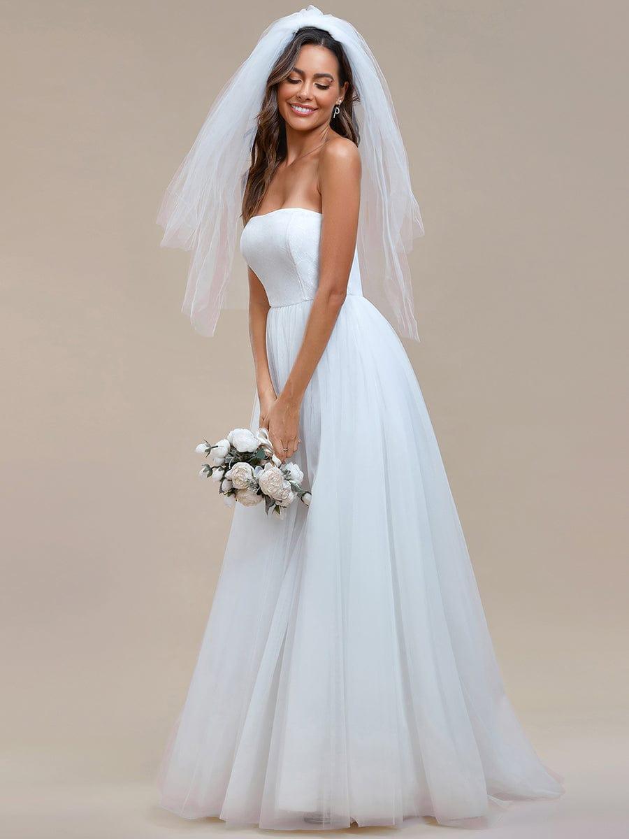 Graceful Strapless Sleeveless A-Line Wedding Dress #color_White
