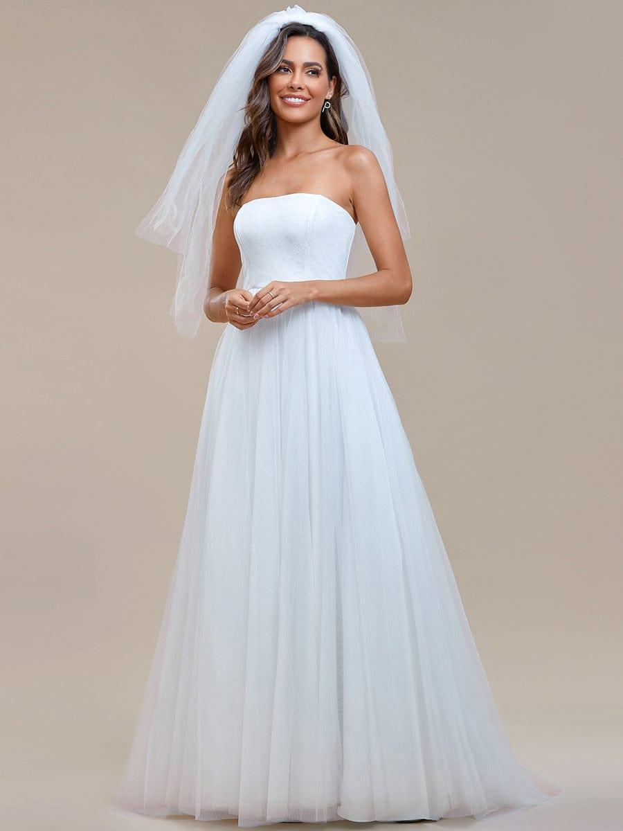 Graceful Strapless Sleeveless A-Line Wedding Dress #color_White