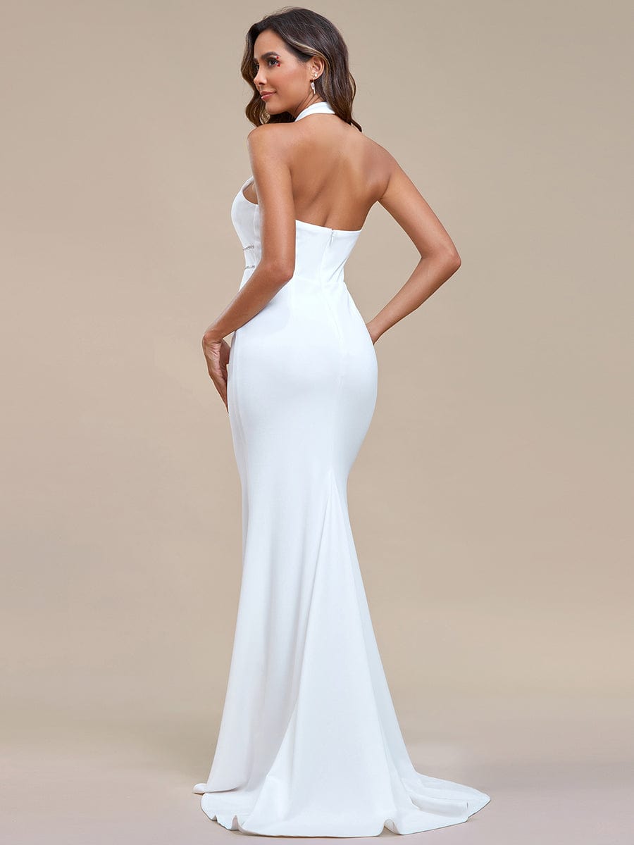 Sleeveless Halter Neck Backless Mermaid Wedding Dress #color_White
