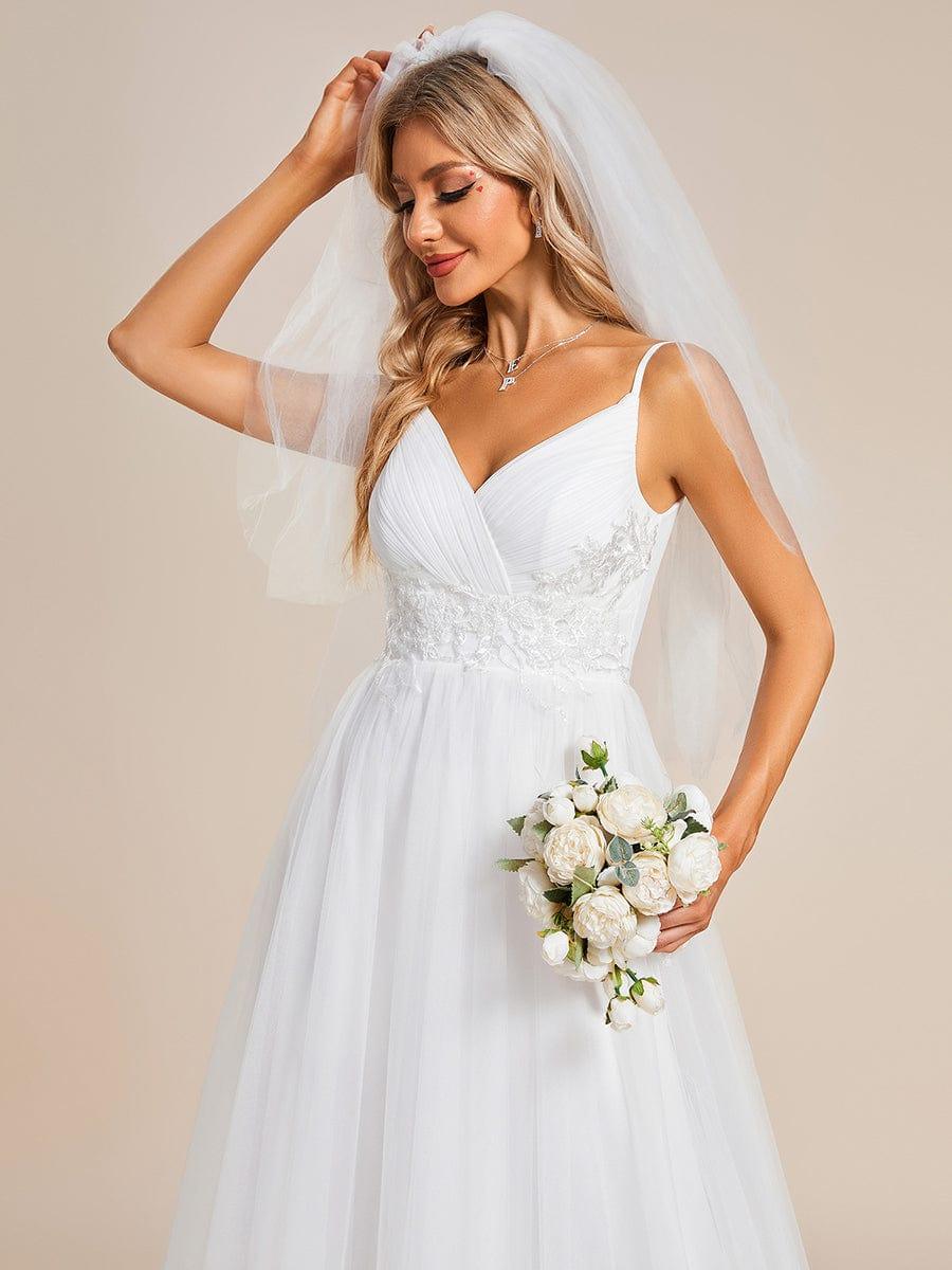 Spaghetti Straps V-Neck Applique Wedding Dress