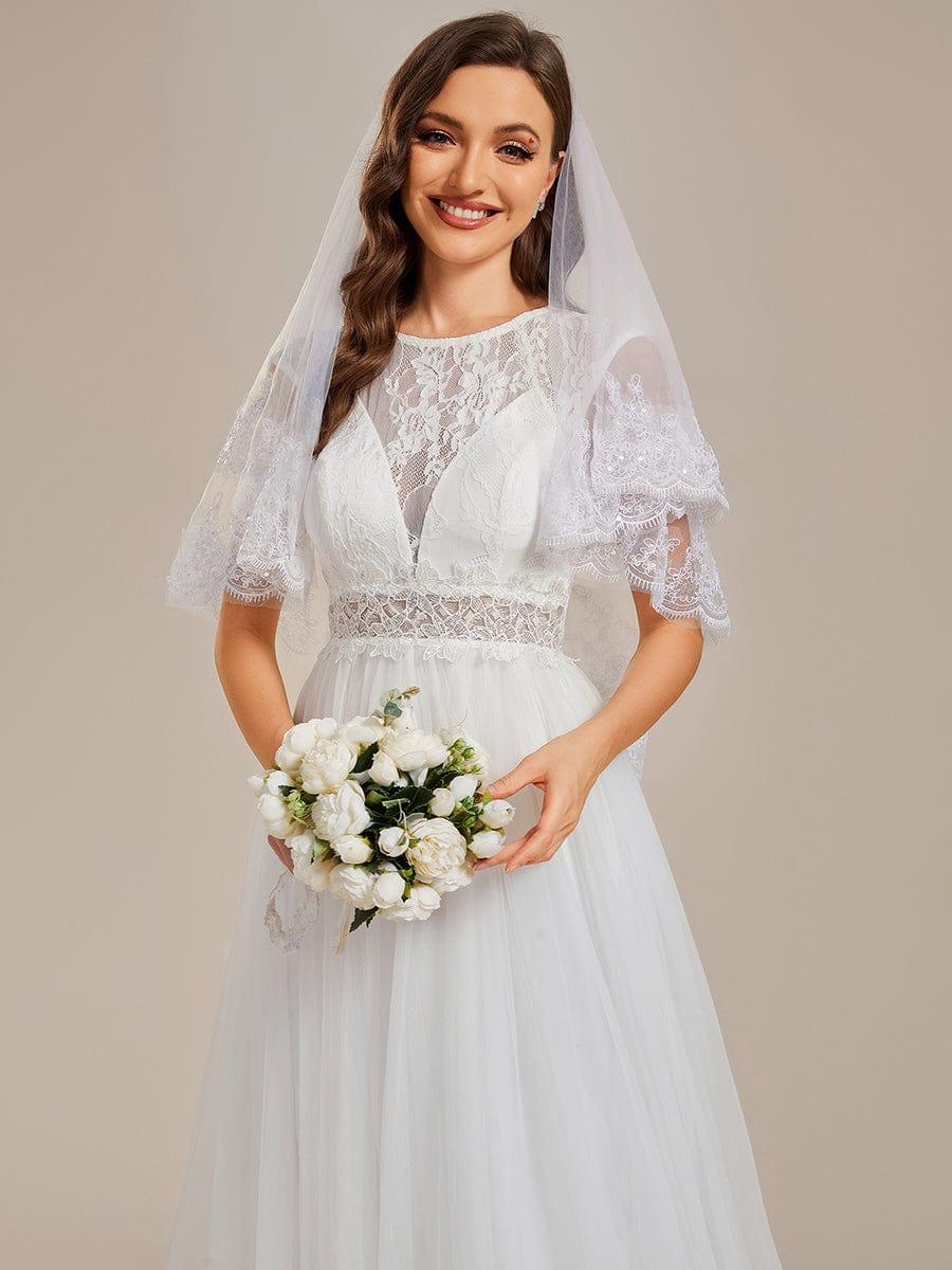 Romantic See-Through Lace Sleeveless A-Line Wedding Dress #color_White