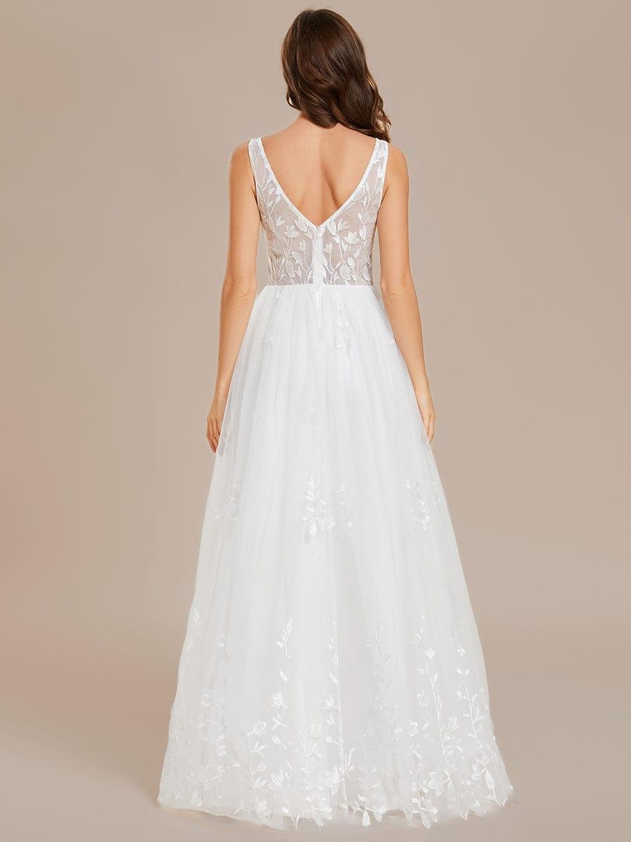 Sleeveless V-Neck A Line Embroidered Wedding Dress