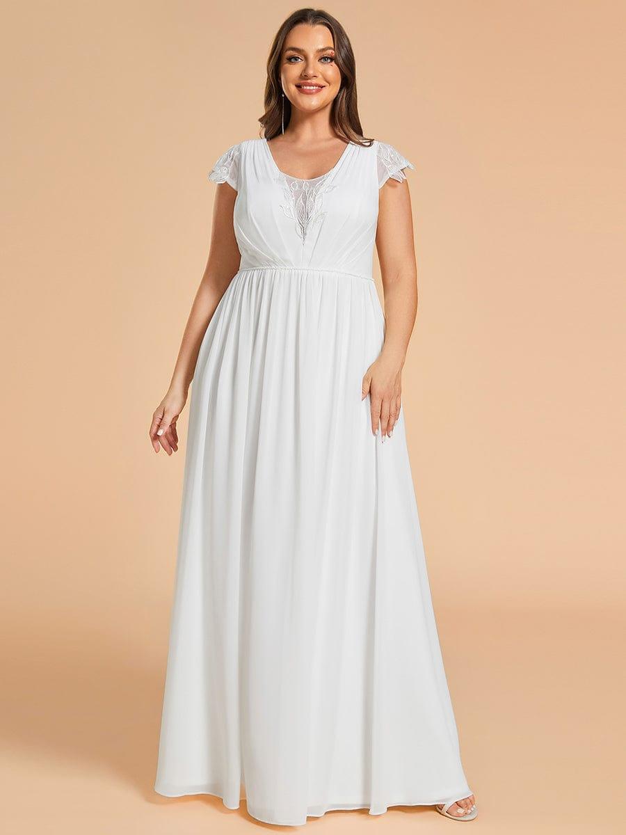 Plus-size V-Neck and Pleated Chiffon Wedding Dresses with Short Sleeves #color_White