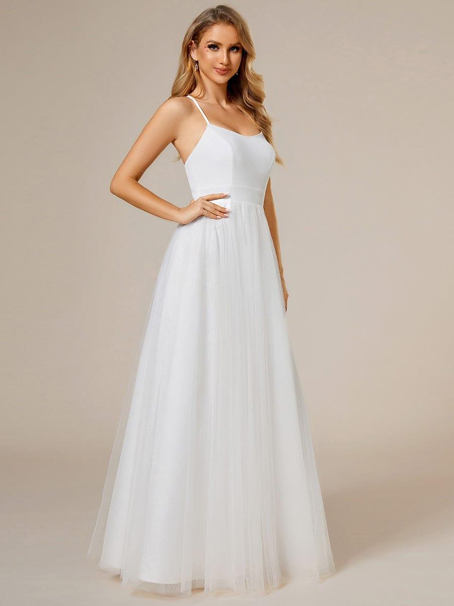 A-Line Spaghetti Strap Wedding Dress Paired with Lace Jacket #color_White