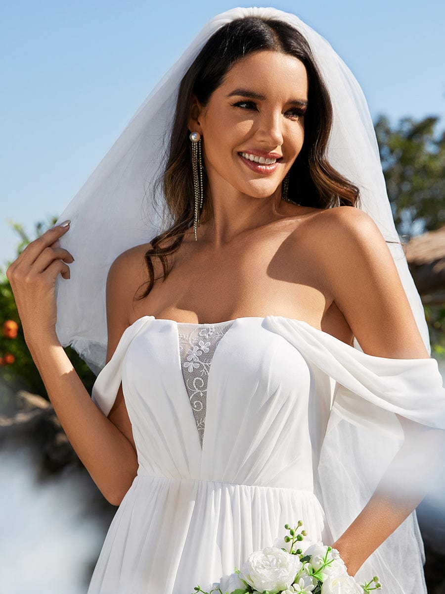 Corset-Back A-Line Chiffon Wedding Dresses featuring Off Shoulder Design