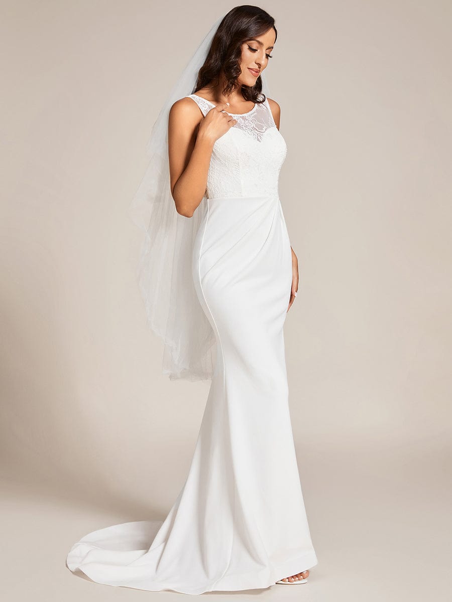 Custom Size Sleeveless Lace Bodice Floor Length Wedding Dress #color_White Custom Size Sleeveless Lace Bodice Wedding Dress