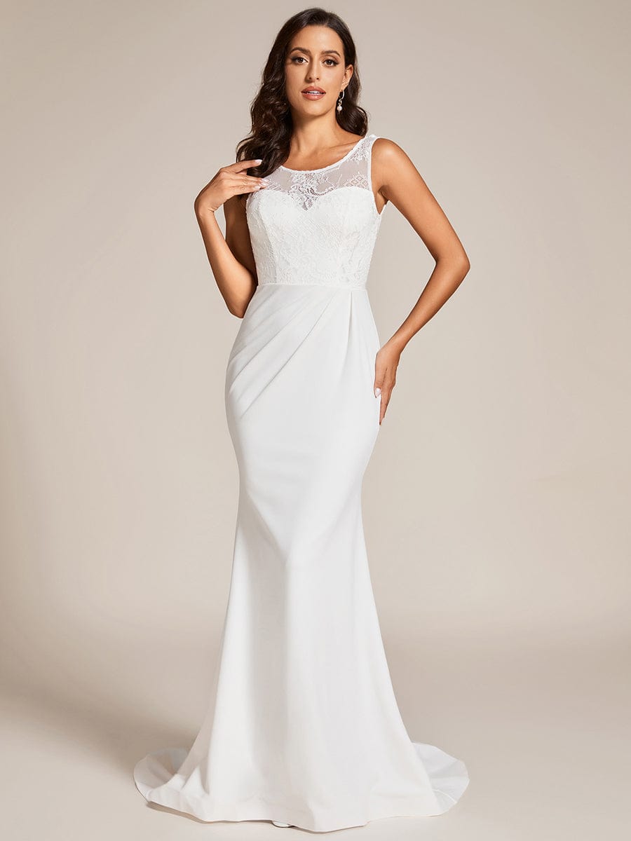 Custom Size Sleeveless Lace Bodice Floor Length Wedding Dress #color_White Custom Size Sleeveless Lace Bodice Wedding Dress
