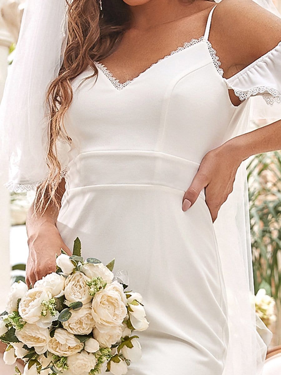 Sexy V Neck Cold Shoulder Mermaid Wedding Dress #color_Cream Sexy V Neck Cold Shoulder Mermaid Wedding Dress