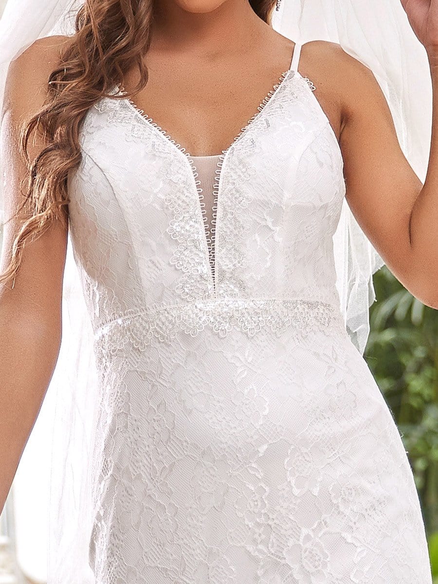 Gorgeous Sleeveless V-Neck Mermaid Long Wedding Dress #color_Cream Gorgeous Sleeveless V-Neck Mermaid Long Wedding Dress