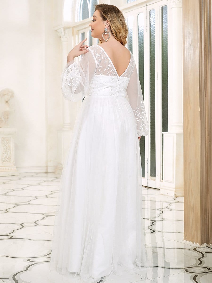 Sheer Long Sleeve Applique Floor Length Wedding Dress