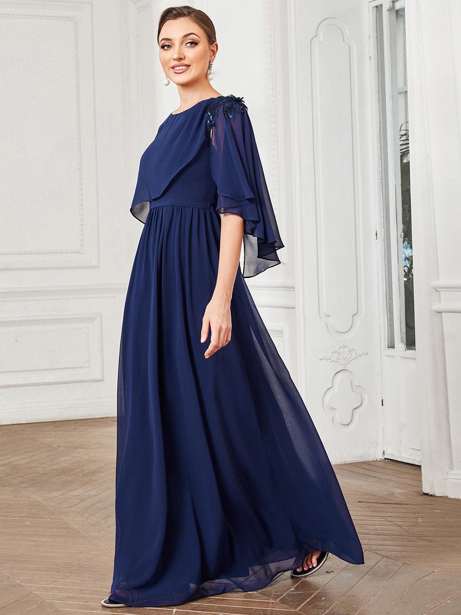 Sheer Bell Sleeve Capelet Maxi Mother of the Bride Dress
