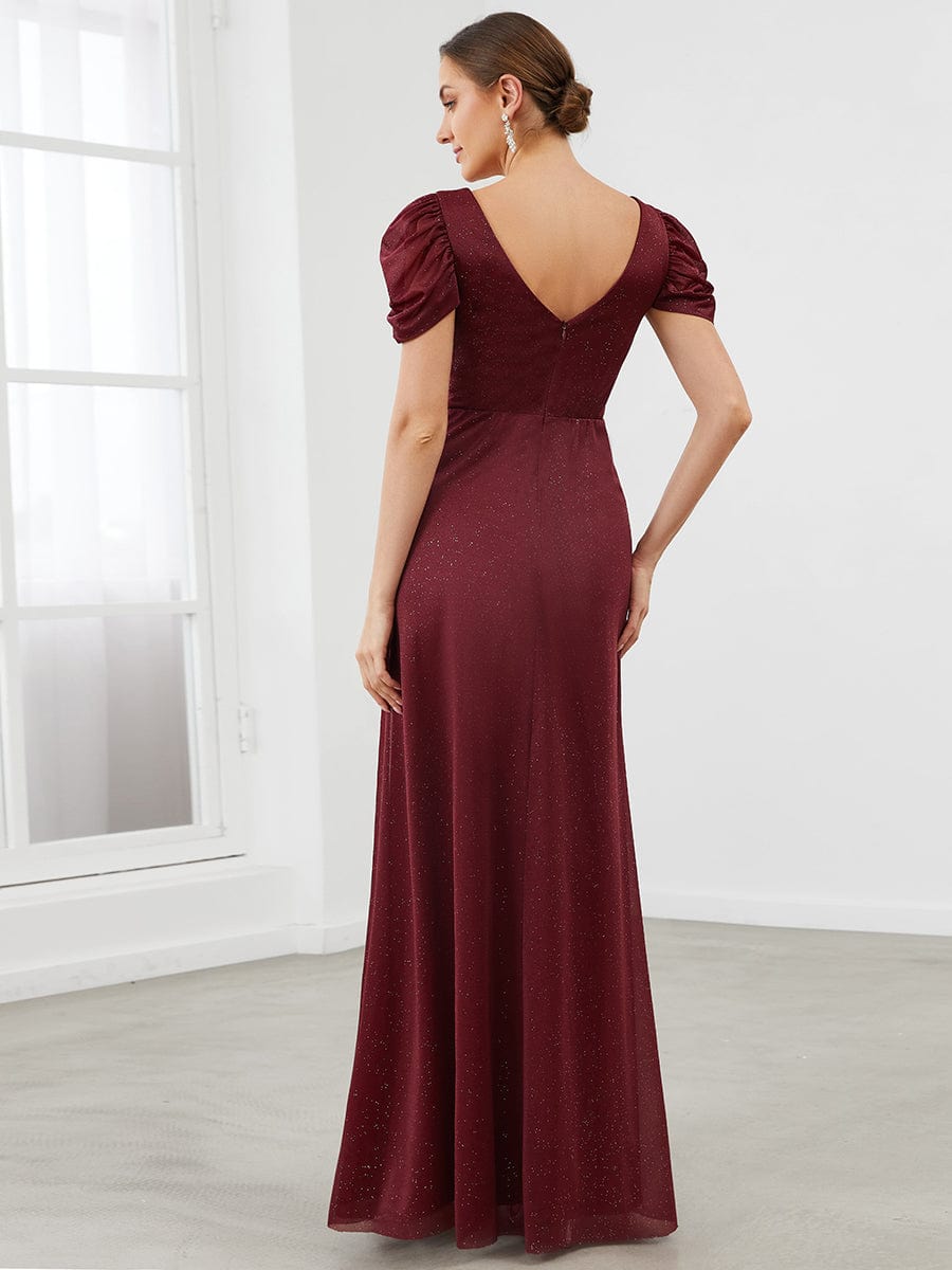 Ruched Short Sleeve Iridescent Applique Mother Of The Bride Dress #color_Mist Ruched Short Sleeve Iridescent Applique Mother of the Bride Dress