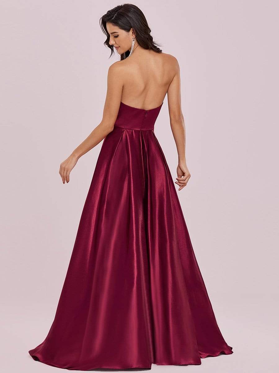 Custom Size Sexy Sweetheart Neck Strapless Prom Dress with Asymmetrical Hem #color_Burgundy Custom Size Sexy Sweetheart Neck Strapless Prom Dress with Asymmetrical Hem