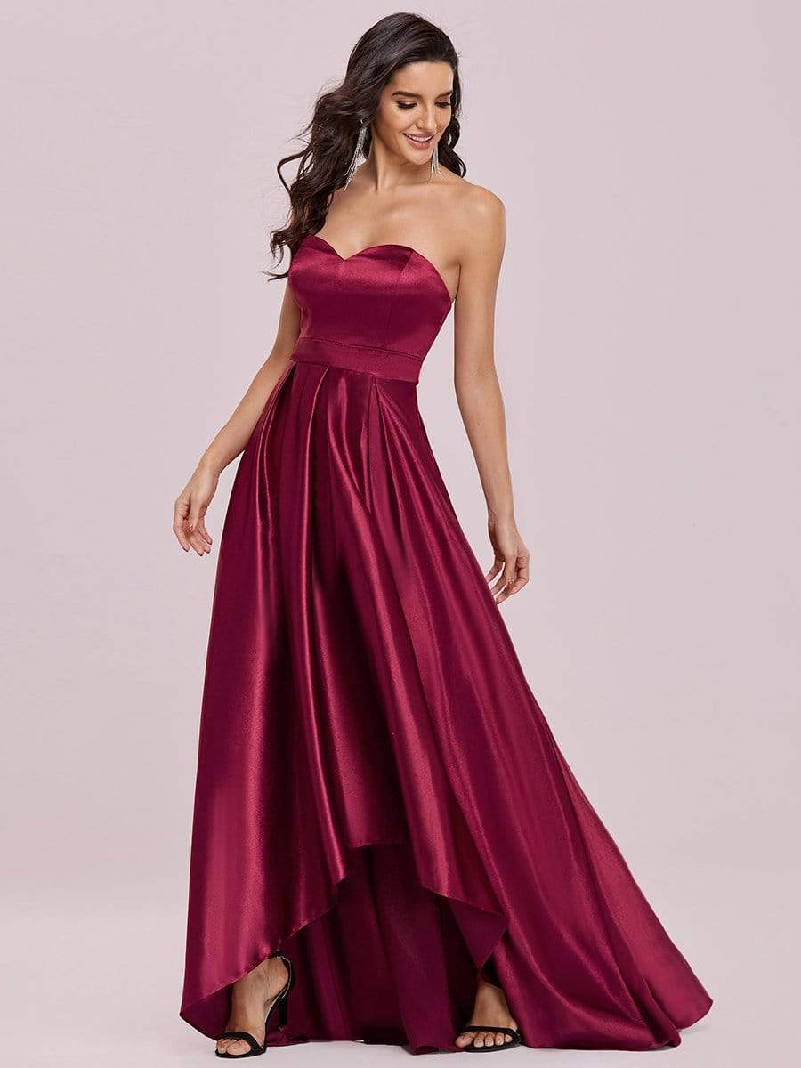 Custom Size Sexy Sweetheart Neck Strapless Prom Dress with Asymmetrical Hem #color_Burgundy Custom Size Sexy Sweetheart Neck Strapless Prom Dress with Asymmetrical Hem