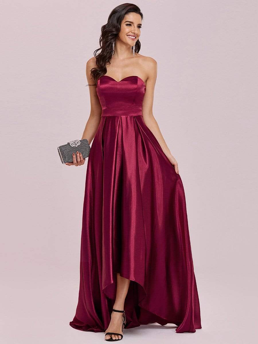 Custom Size Sexy Sweetheart Neck Strapless Prom Dress with Asymmetrical Hem #color_Burgundy Custom Size Sexy Sweetheart Neck Strapless Prom Dress with Asymmetrical Hem