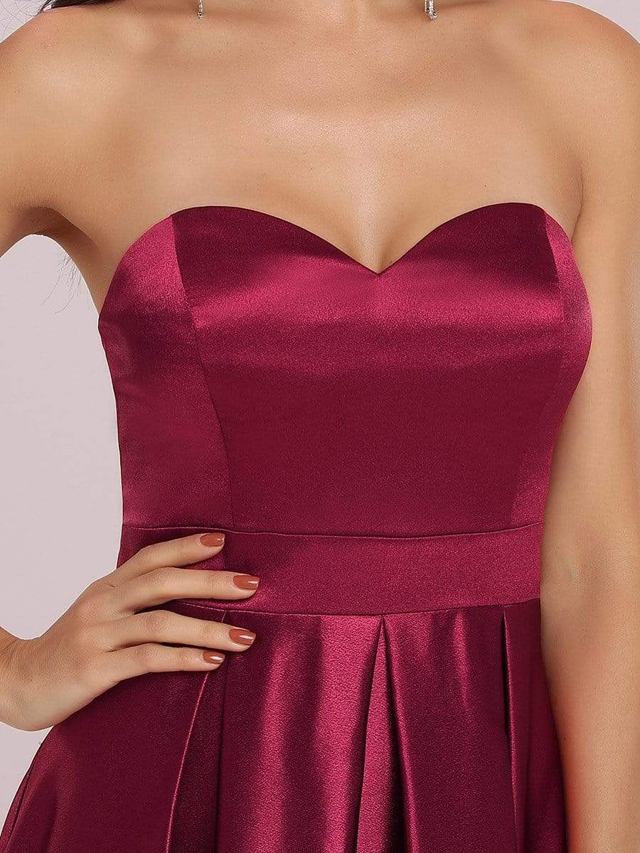 Custom Size Sexy Sweetheart Neck Strapless Prom Dress with Asymmetrical Hem #color_Burgundy Custom Size Sexy Sweetheart Neck Strapless Prom Dress with Asymmetrical Hem