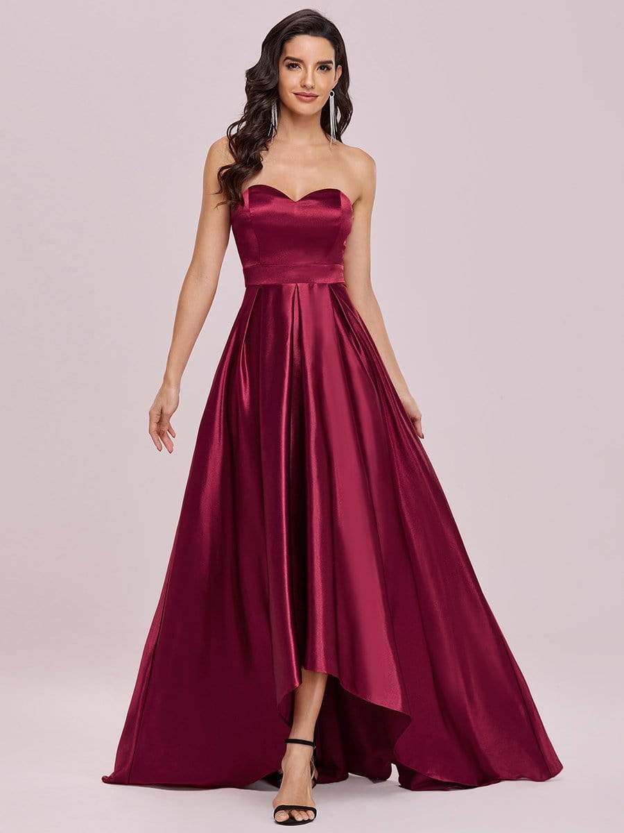Custom Size Sexy Sweetheart Neck Strapless Prom Dress with Asymmetrical Hem #color_Burgundy Custom Size Sexy Sweetheart Neck Strapless Prom Dress with Asymmetrical Hem