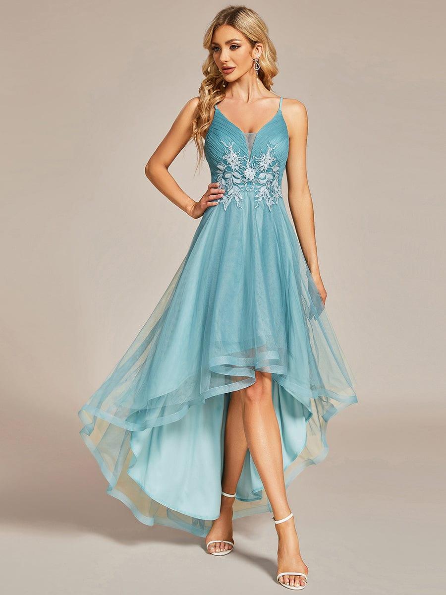Chic and Stylish Sleeveless Prom Dress with High-Low Hemline #Color_Light Teal