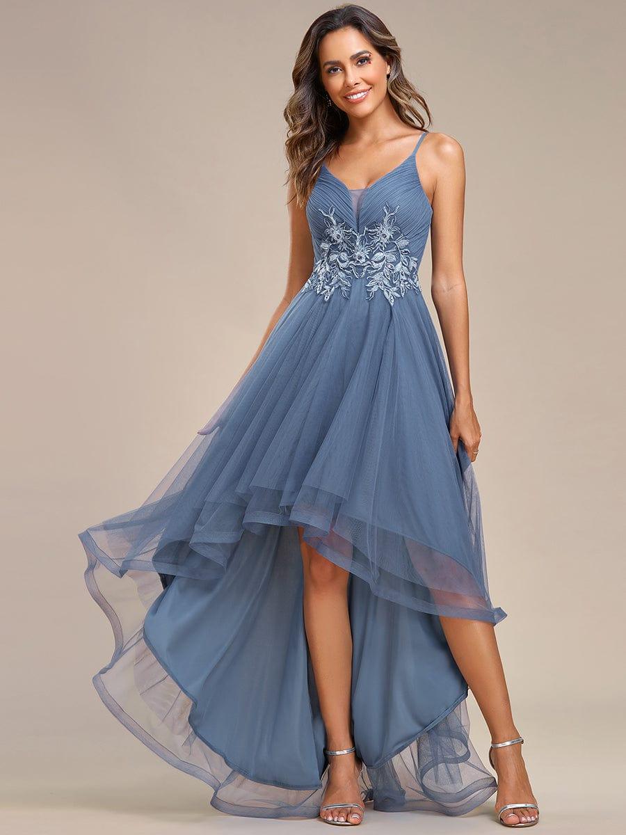 Chic and Stylish Sleeveless Prom Dress with High-Low Hemline #color_Dusty Blue