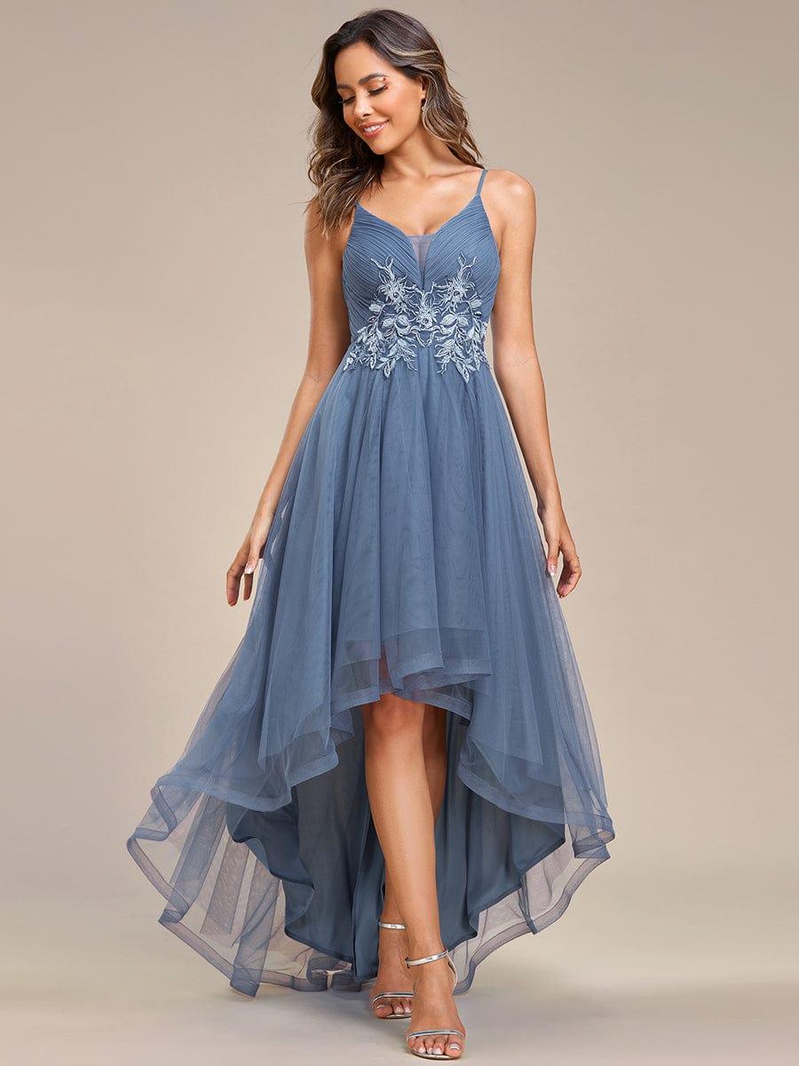 Chic and Stylish Sleeveless Prom Dress with High-Low Hemline #color_Dusty Blue