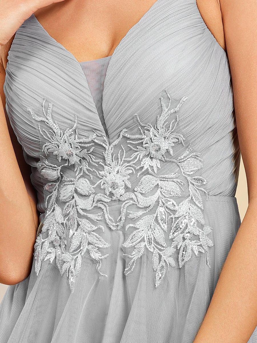 Chic and Stylish Sleeveless Prom Dress with High-Low Hemline #Color_Grey