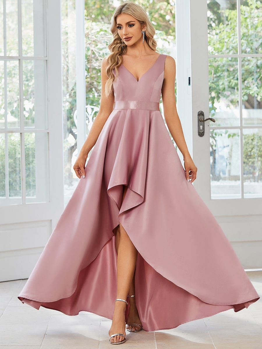 Glamourous V-Neck High Low Prom Dress with and High Waist #Color_Purple Orchid