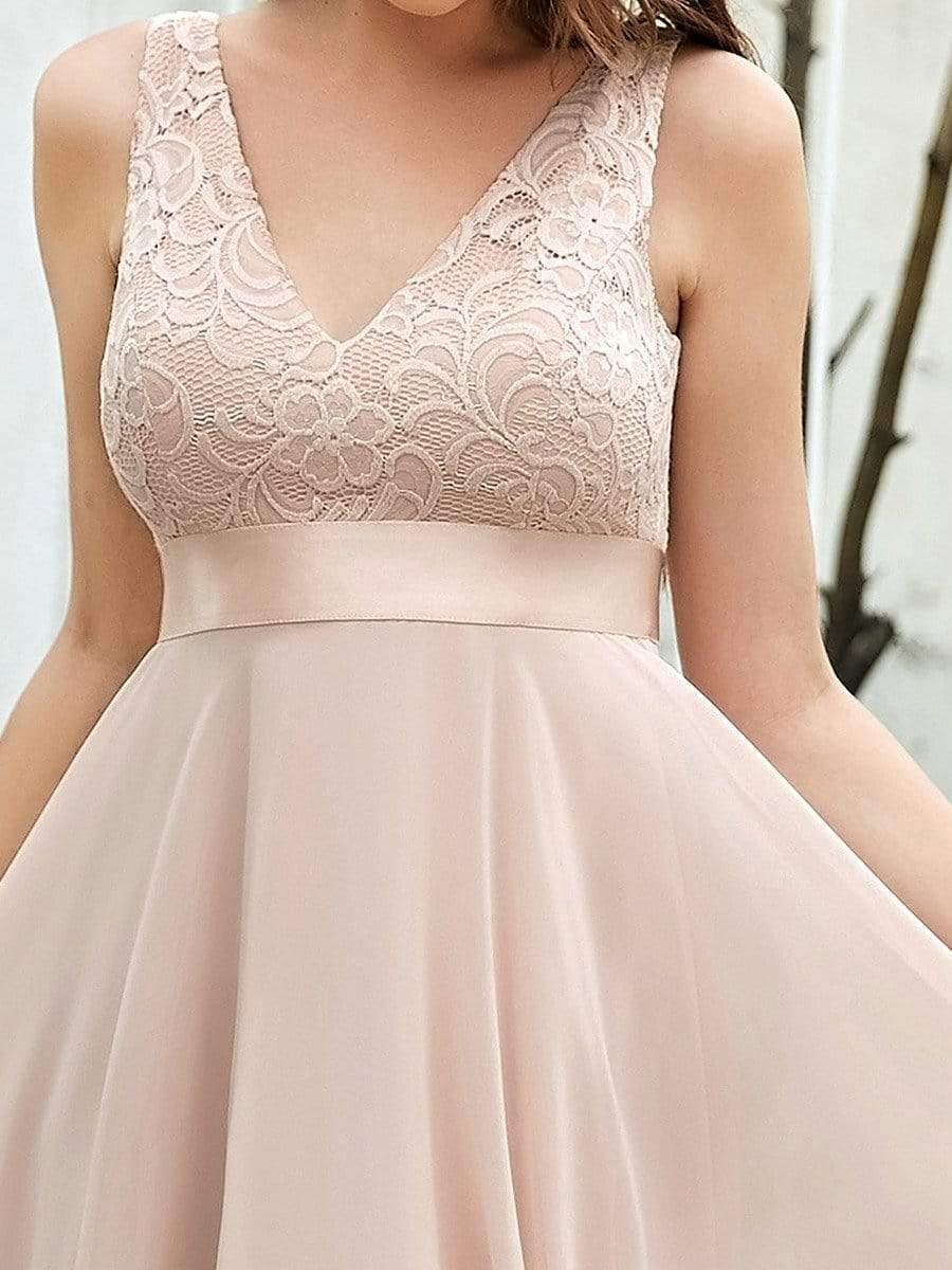 Stunning V Neck Lace & Chiffon Prom Dress for Women #color_Blush