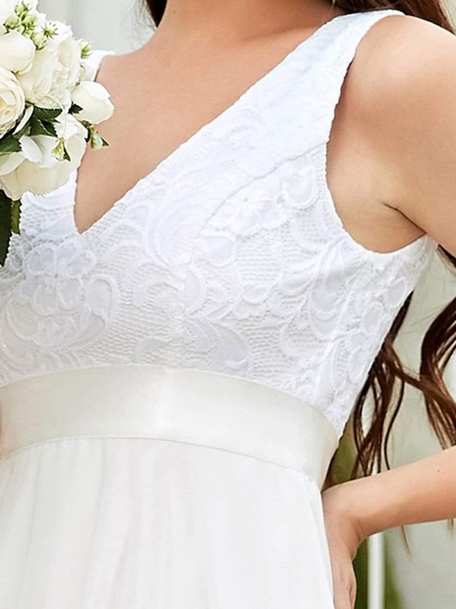 Stunning V Neck Lace & Chiffon Prom Dress for Women #color_Cream