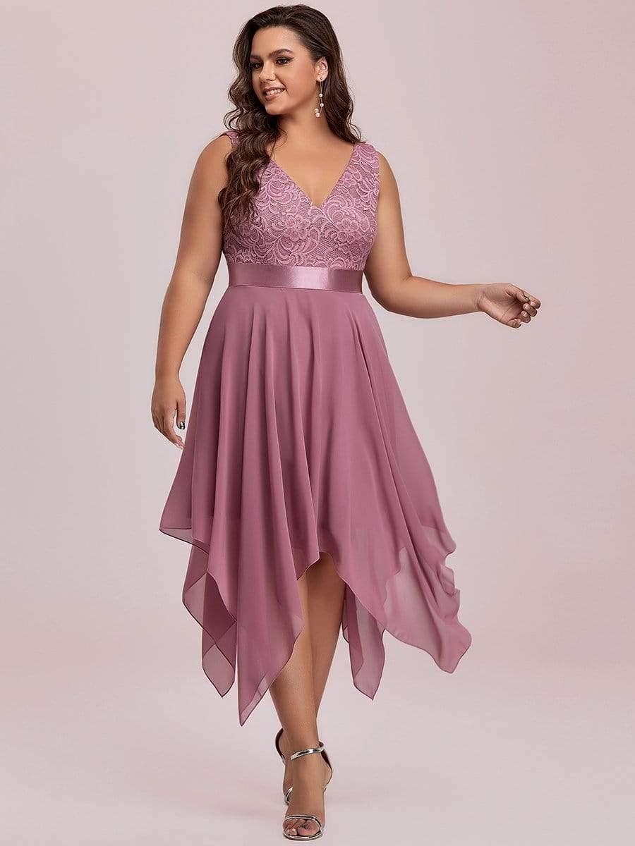 Plus Size Stunning V Neck Lace & Chiffon Prom Dress for Women #color_Purple Orchid