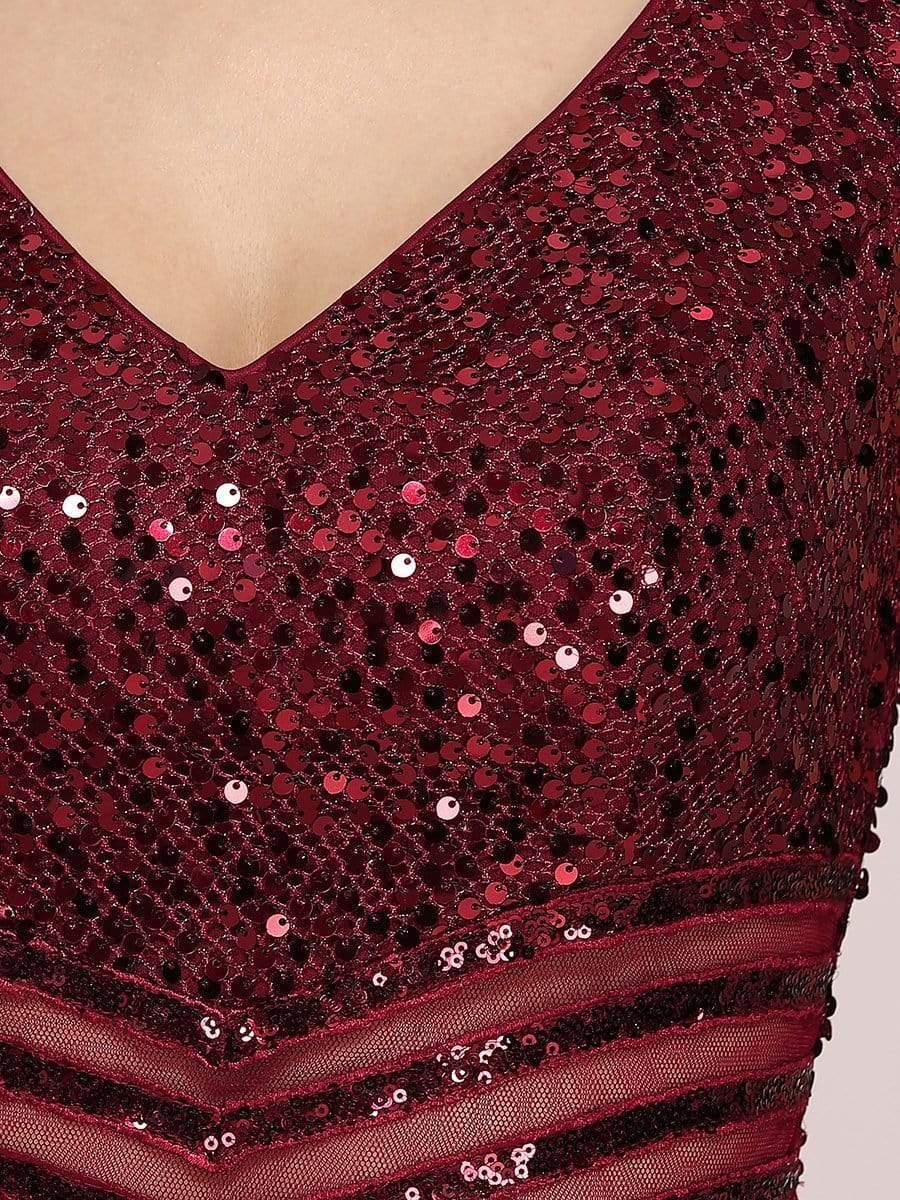 Sexy High-Low Maxi Chiffon Evening Dresses with Sequin #color_Burgundy