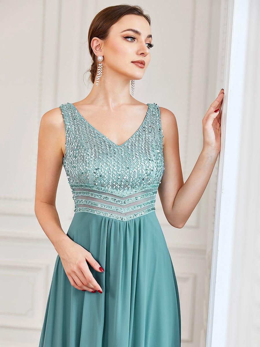 Sexy High-Low Maxi Chiffon Evening Dresses with Sequin #color_Light Teal