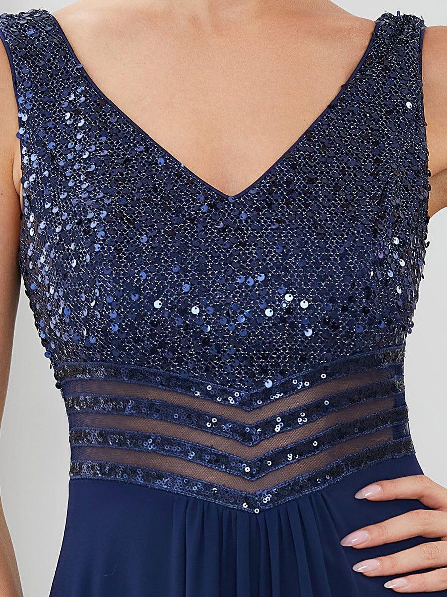 Sexy High-Low Maxi Chiffon Evening Dresses with Sequin #color_Navy Blue