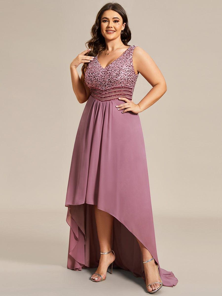 Sexy High-Low Maxi Chiffon Evening Dresses with Sequin #color_Purple Orchid