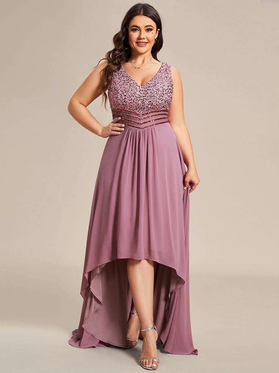 Sexy High-Low Maxi Chiffon Evening Dresses with Sequin #color_Purple Orchid