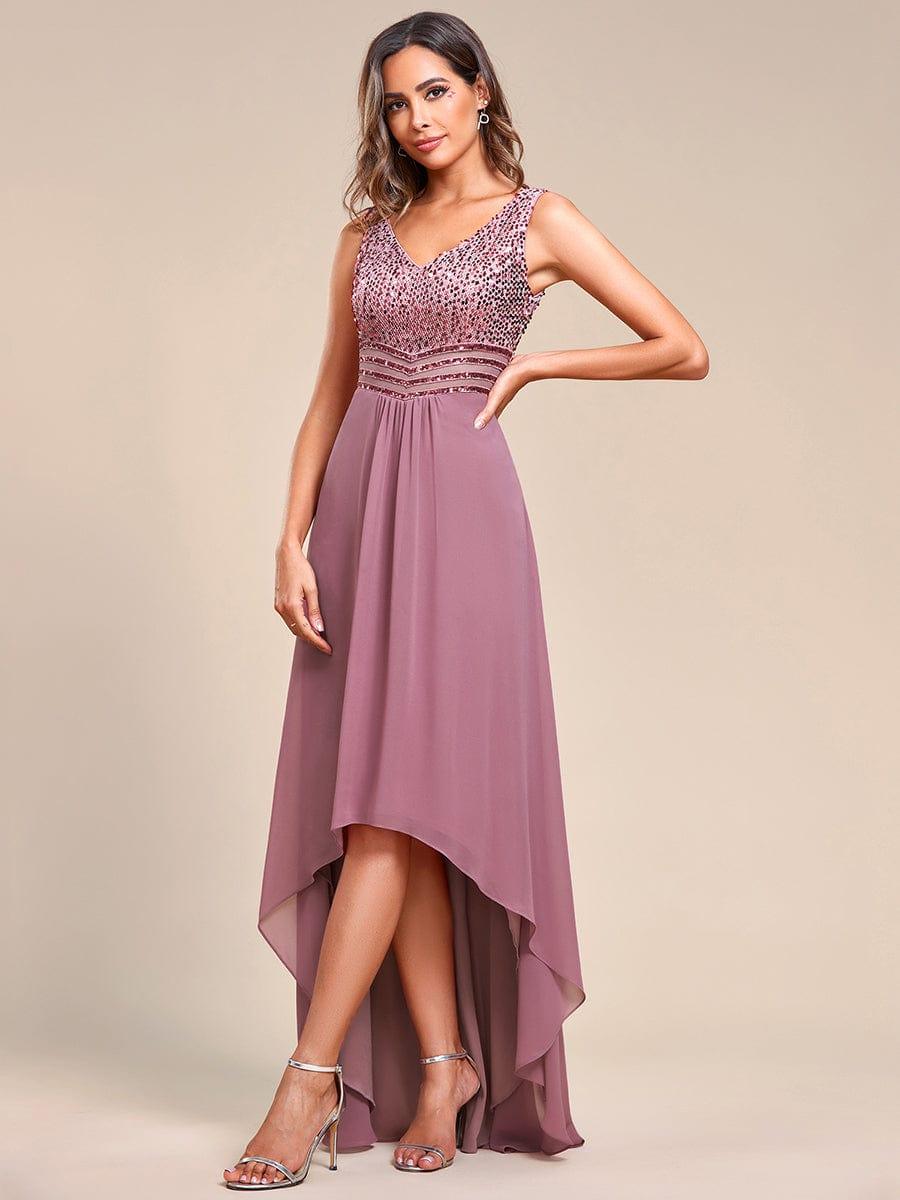 Sexy High-Low Maxi Chiffon Evening Dresses with Sequin #color_Purple Orchid