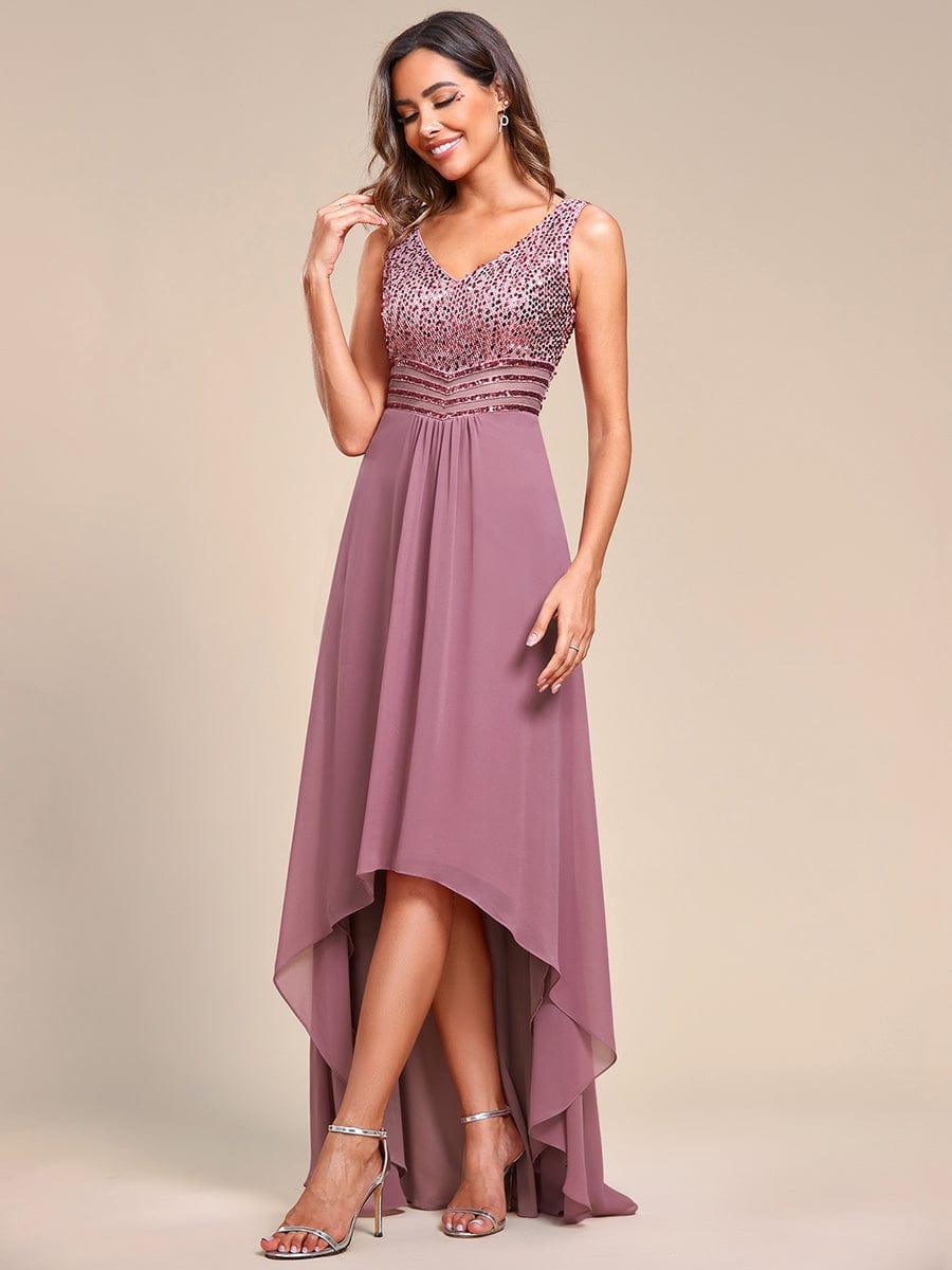 Sexy High-Low Maxi Chiffon Evening Dresses with Sequin #color_Purple Orchid