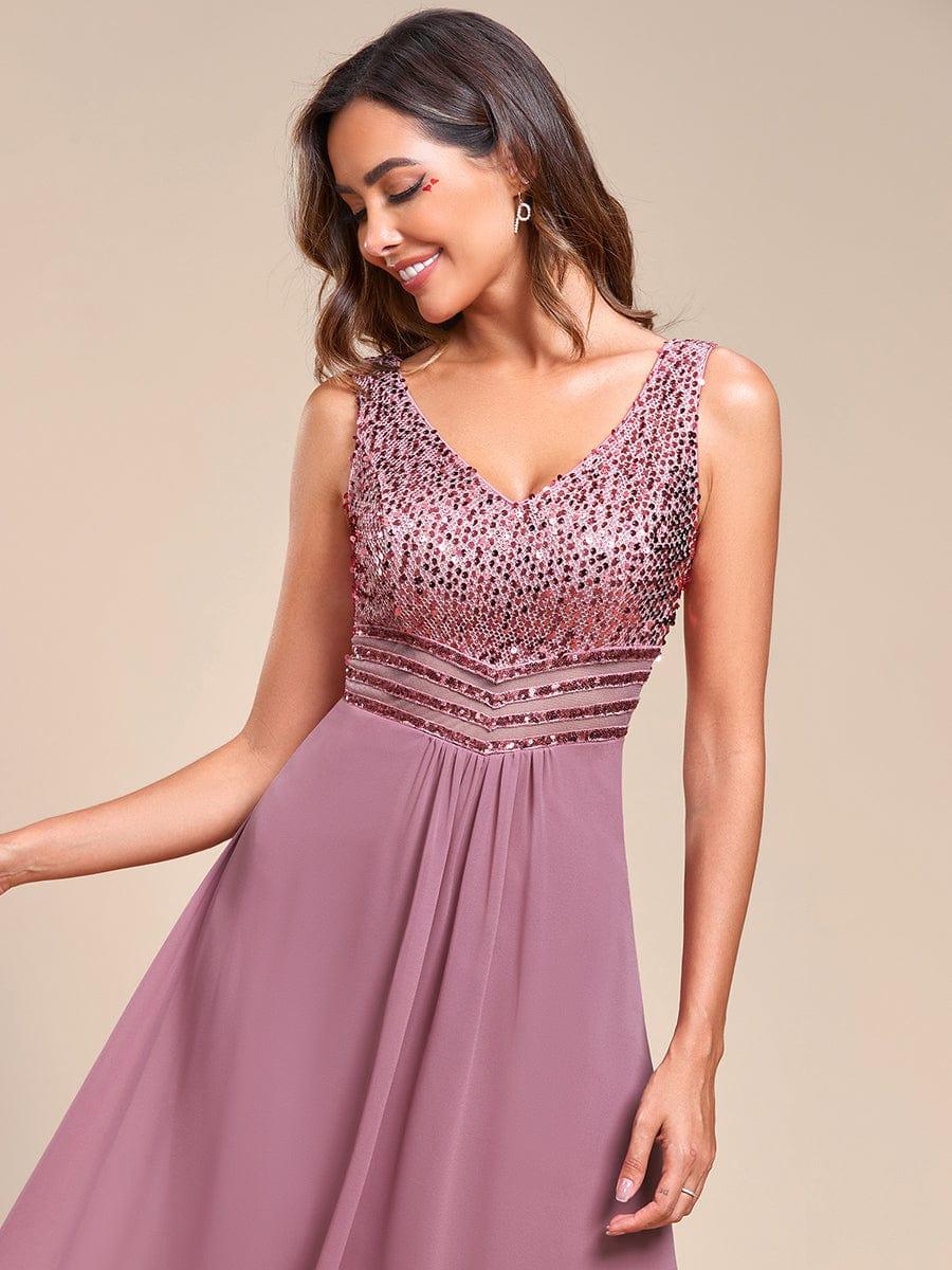 Sexy High-Low Maxi Chiffon Evening Dresses with Sequin #color_Purple Orchid