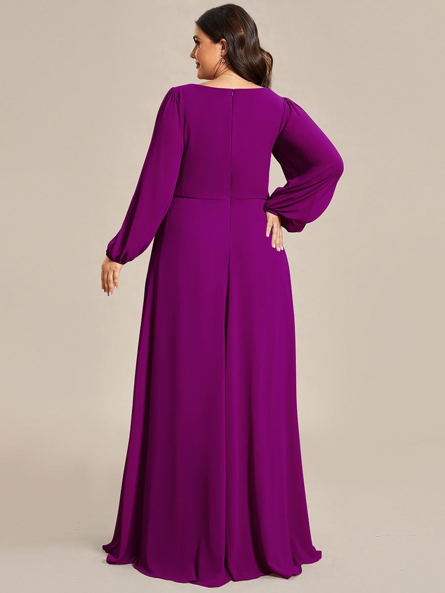 V-Neck Long Sleeve Applique A-Line Chiffon Evening Dress