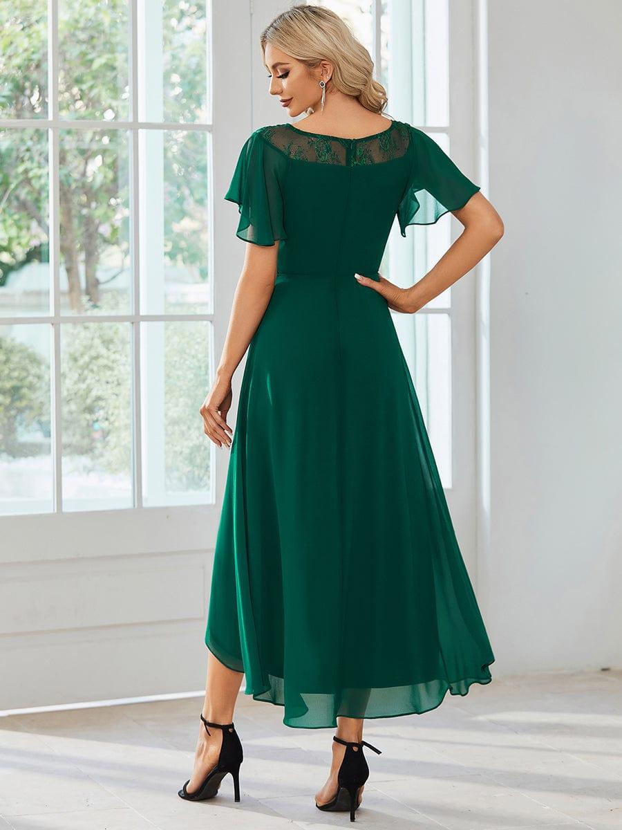 Women's Casual Boat Neck A-Line Midi Dress with Irregular Hem #color_Dark Green