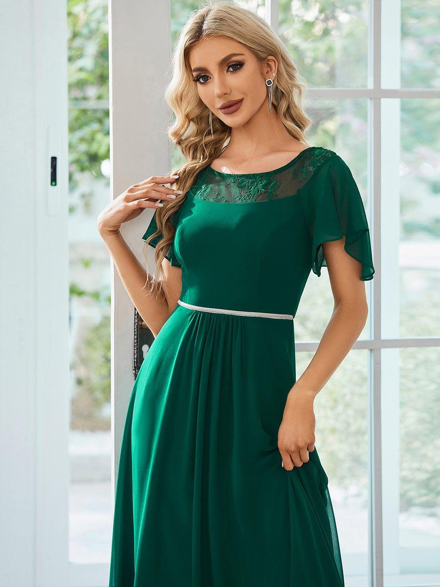 Women's Casual Boat Neck A-Line Midi Dress with Irregular Hem #color_Dark Green