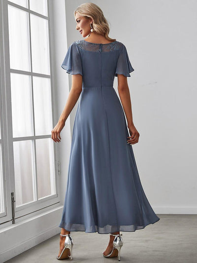 Women's Casual Boat Neck A-Line Midi Dress with Irregular Hem #color_Dusty Blue