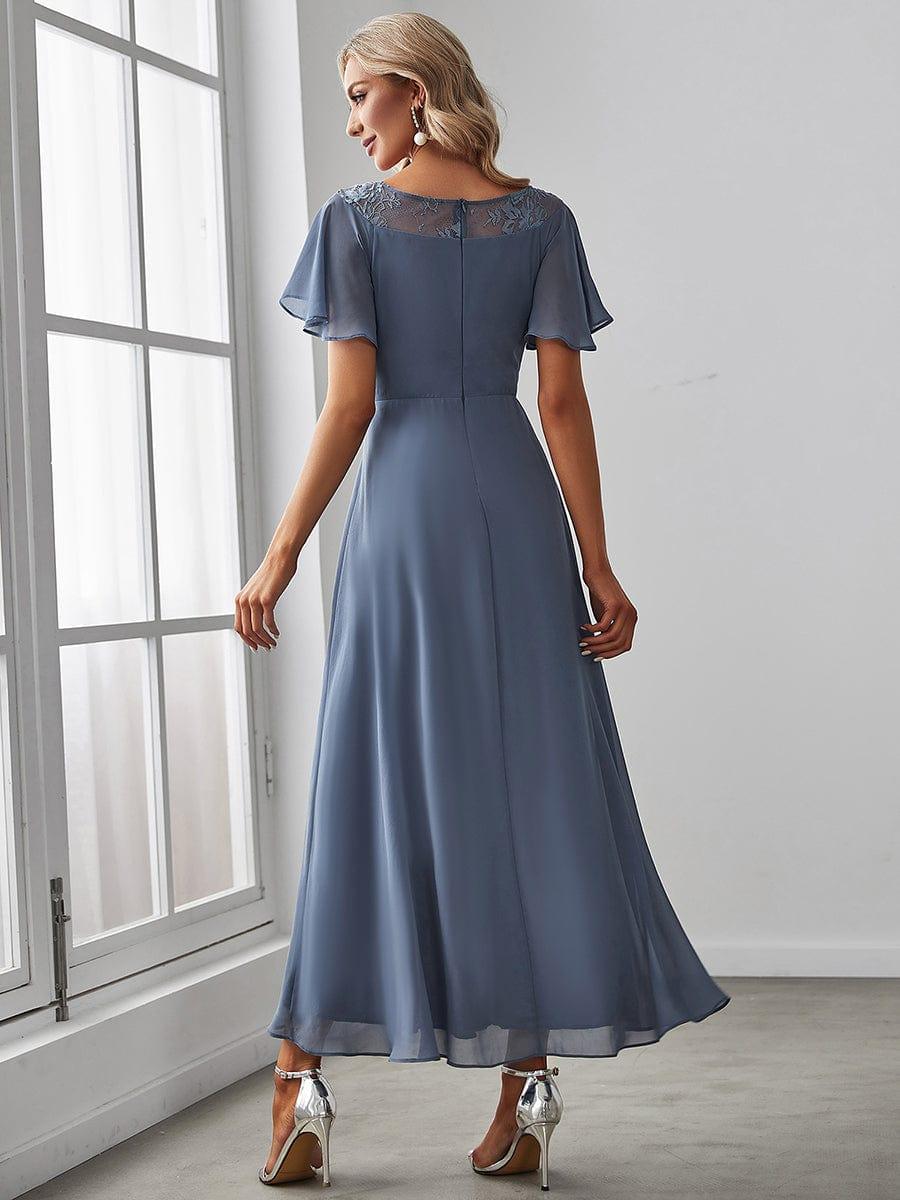 Women's Casual Boat Neck A-Line Midi Dress with Irregular Hem #color_Dusty Blue